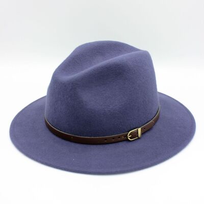 Classic Wool Fedora Hat with Belt - Indigo