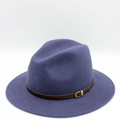 Classic Wool Fedora Hat with Belt - Indigo