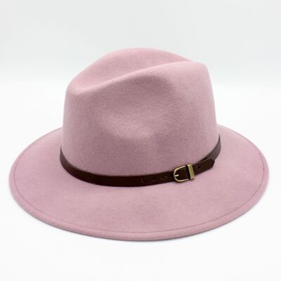 Classic Wool Fedora Hat with Belt - Malva