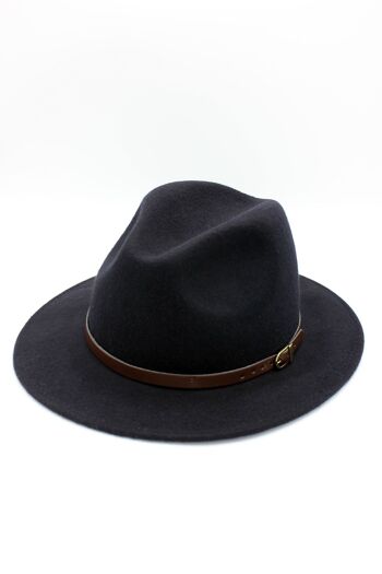 Chapeau Fedora en laine classique avec ceinture - Marine 2