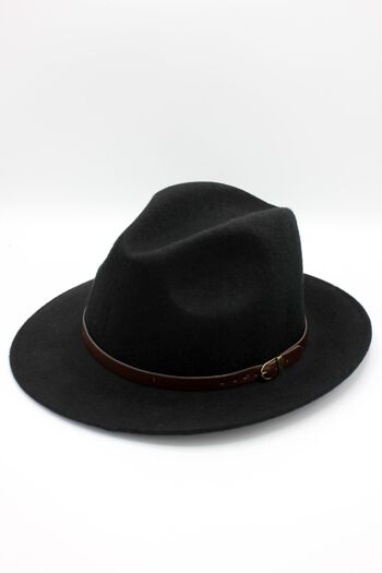 Chapeau Fedora en laine classique avec ceinture - Noir 2