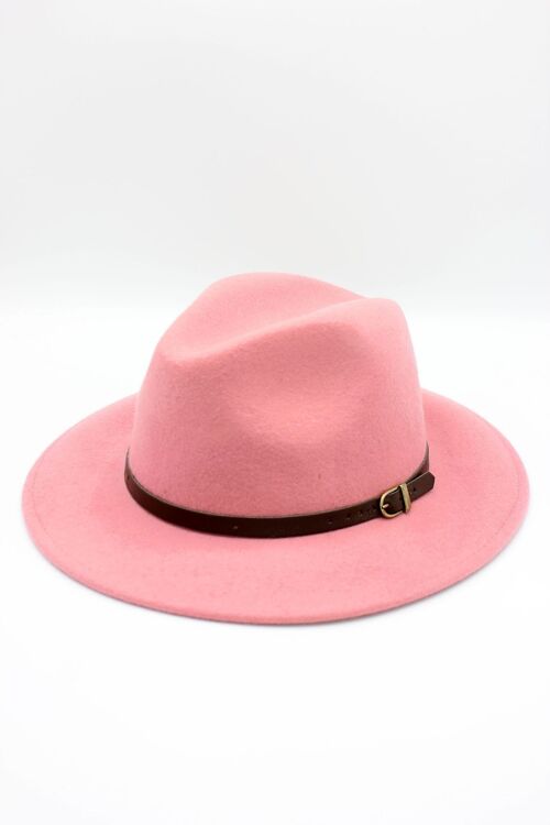 Chapeau Fedora en laine classique avec ceinture - Rosa