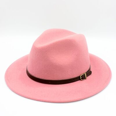 Cappello Fedora Classico in Lana con Cintura - Rosa