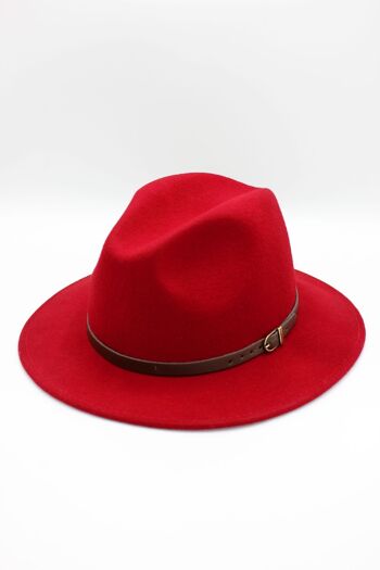 Chapeau Fedora en laine classique avec ceinture - Rouge 2