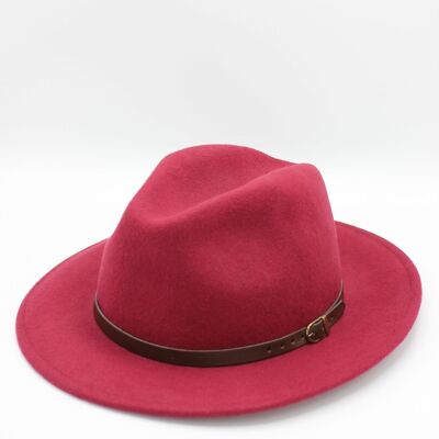 Sombrero Fedora Clásico de Lana con Cinturón - Rubino