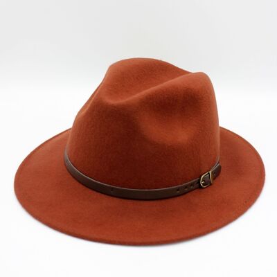 Classic Wool Fedora Hat with Belt - Ruggine