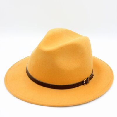 Classic Wool Fedora Hat with Belt - Senape