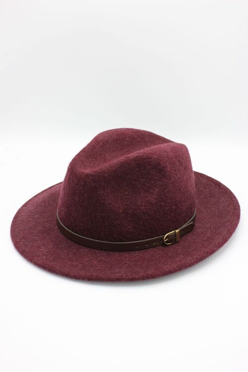 Chapeau Fedora en laine chiné avec ceinture - Bordeaux