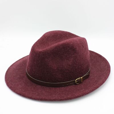 Cappello fedora in lana melange con cintura - Bordeaux