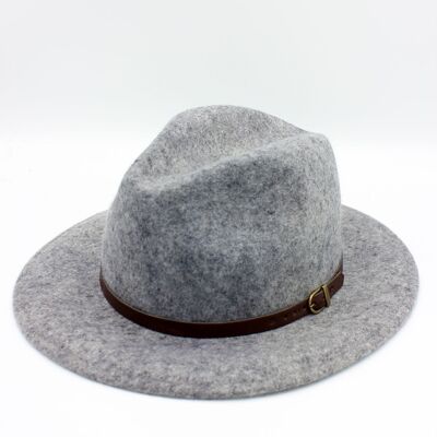 Heather wool fedora hat with belt - light gray