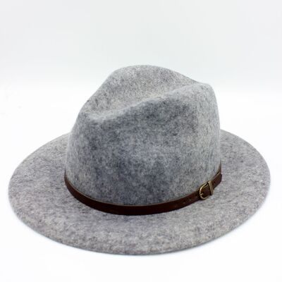 Sombrero fedora de lana jaspeada con cinturón - gris claro
