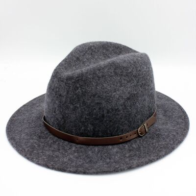 Heather Wool Fedora Hat with Belt - Dark Gray