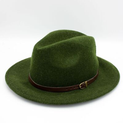 Fedora-Hut aus Heather-Wolle mit Gürtel - Khaki