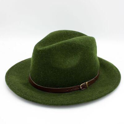 Sombrero fedora de lana jaspeada con cinturón - Caqui