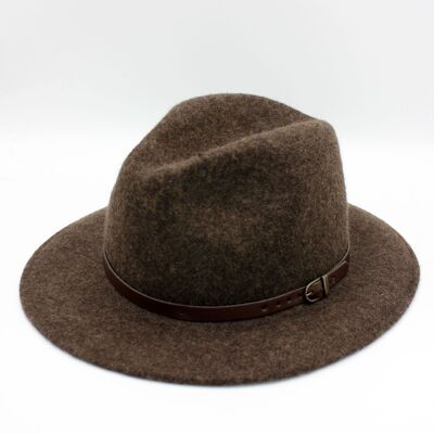 Sombrero fedora de lana jaspeada con cinturón - Marrón