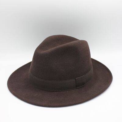 Cappello Fedora impermeabile in lana stropicciabile con nastro marrone