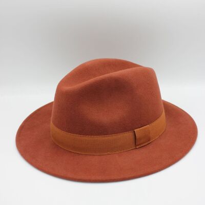 Cappello Fedora impermeabile in lana stropicciabile con nastro Ruggine