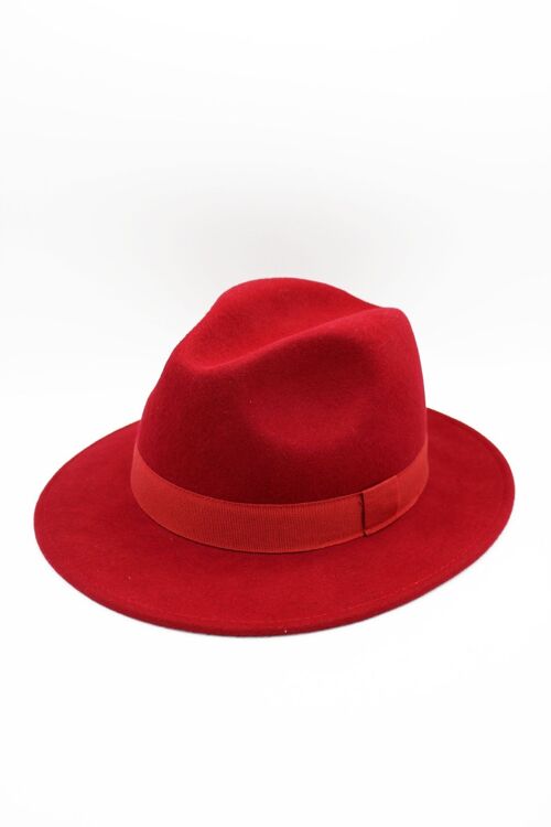 Chapeau Fedora en laine Waterproof Crushable avec ruban Rouge