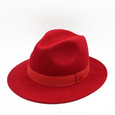 Cappello Fedora impermeabile in lana stropicciabile con nastro rosso