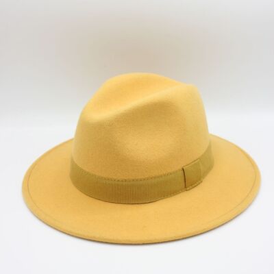 Senape Cappello Fedora impermeabile in lana stropicciabile con nastro