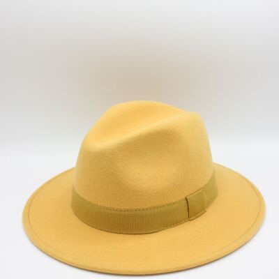 Sombrero Fedora de lana aplastable impermeable Senape con cinta