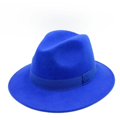 Waterproof Crushable Wool Fedora Hat with Royal Blue Ribbon