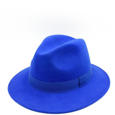 Sombrero Fedora impermeable de lana triturable con cinta azul real