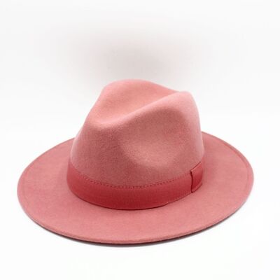 Cappello Fedora impermeabile in lana stropicciabile con nastro rosa