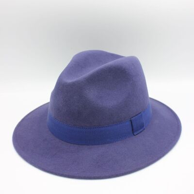 Cappello Fedora impermeabile in lana stropicciabile con nastro indaco