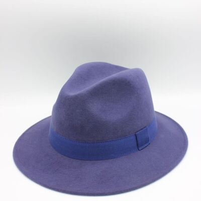 Waterproof Crushable Wool Fedora Hat with Indigo Ribbon