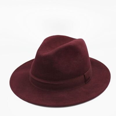 Cappello Fedora impermeabile in lana stropicciabile con nastro bordeaux