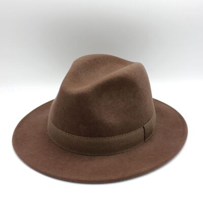 Cappello Fedora impermeabile in lana stropicciabile con nastro di ricino