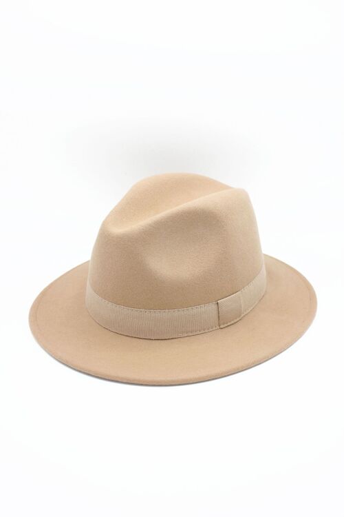 Chapeau Fedora en laine Waterproof Crushable avec ruban Beige