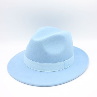 Sombrero Fedora de lana triturable impermeable Celeste con cinta