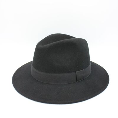 Waterproof Crushable Wool Fedora Hat with Ribbon Black