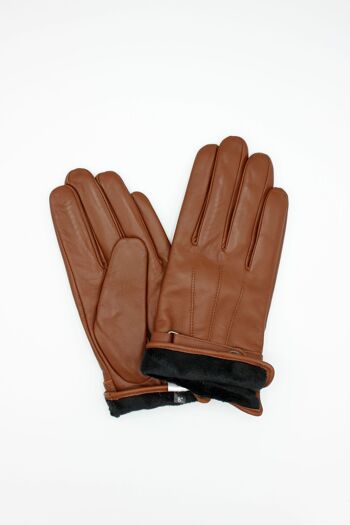 Gants en cuir doublé Polaire Homme - Marron clair - 5