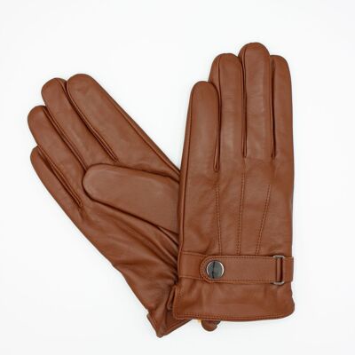 Leather gloves lined with fleece for men - Light brown -