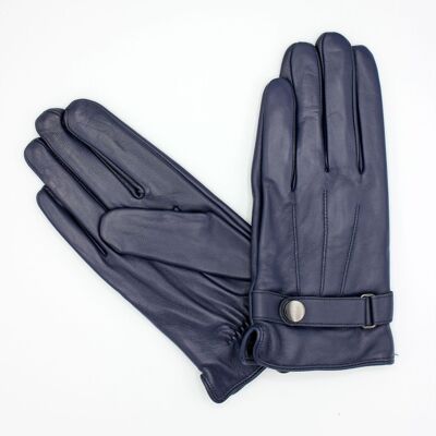 Men's fleece-lined leather gloves - Navy -