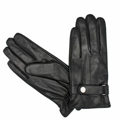 Leather gloves lined with Fleece for Men - Black -