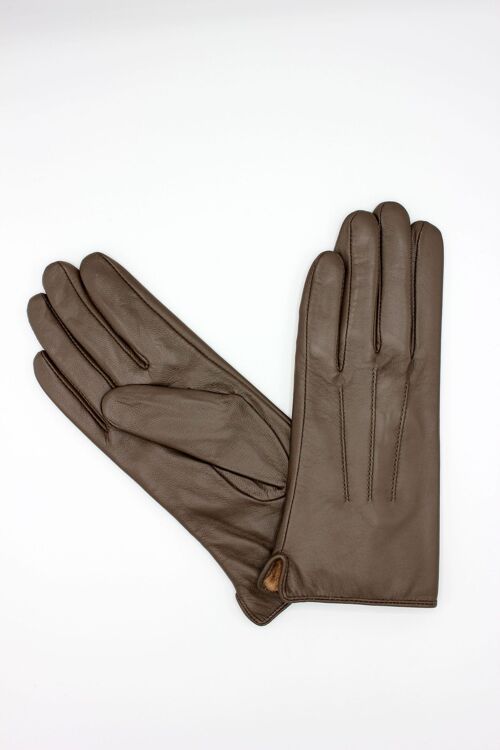 Gants en cuir doublé Polaire Femme - Marron -