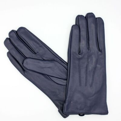 Women's fleece-lined leather gloves - Navy -