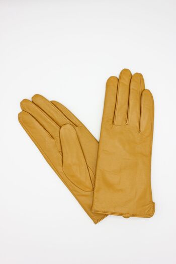 Gants en cuir doublé Polaire Femme - Moutarde 2