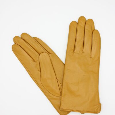 Woman's Fleece Lined Leather Gloves - Mustard