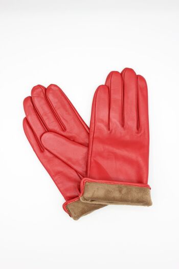 Gants en cuir doublé Polaire Femme - Rouge 3