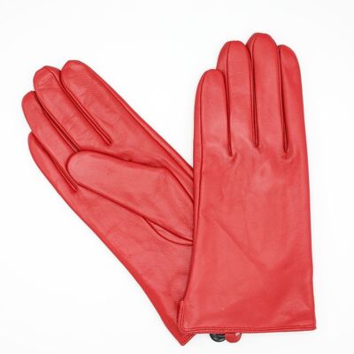 Fleece Lined Leather Gloves Woman - Red