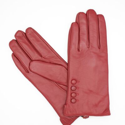 Women's fleece-lined leather gloves - Burgundy.