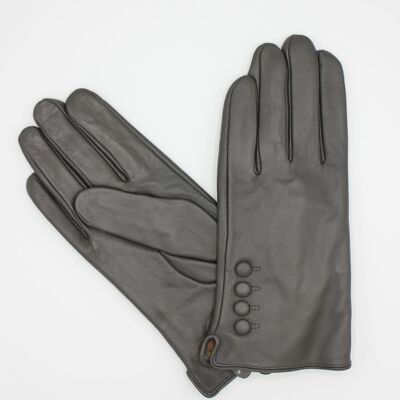 Guantes de piel con forro polar para mujer - Gris.