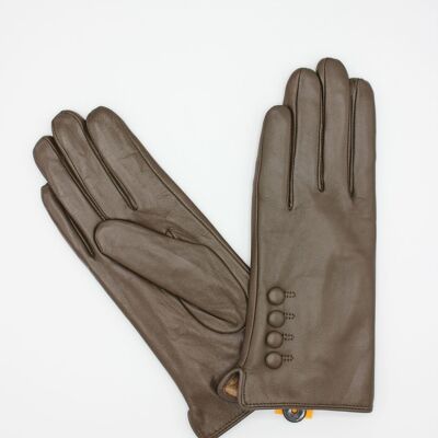 Women's fleece-lined leather gloves - Brown.