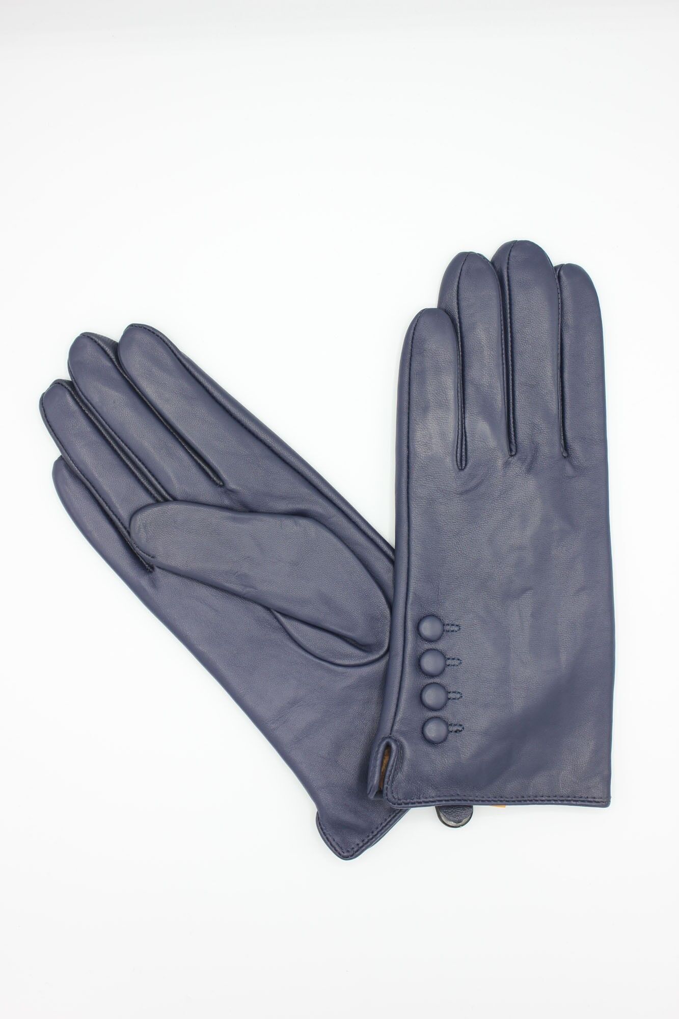 Guantes de piel con forro polar para mujer - Azul marino.