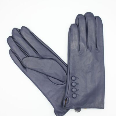 Women's fleece-lined leather gloves - Navy.